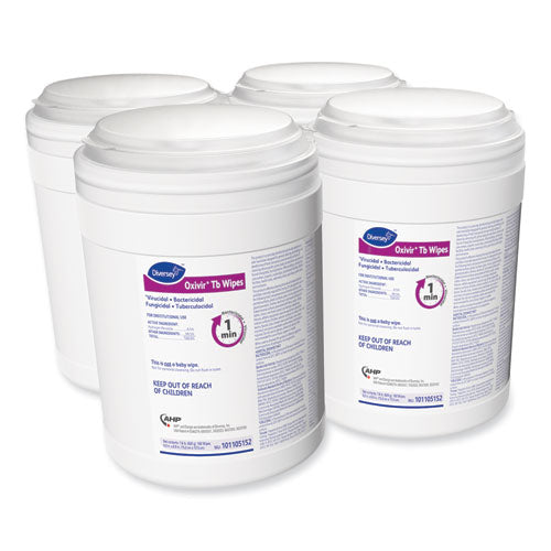 Image of Diversey 101105152 Oxivir TB Disinfectant Wipes, 6 x 6.9, Characteristic Scent, White, 160/Canister, 4 Canisters/Carton