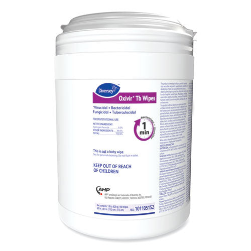 Image of Diversey 101105152 Oxivir TB Disinfectant Wipes, 6 x 6.9, Characteristic Scent, White, 160/Canister, 4 Canisters/Carton