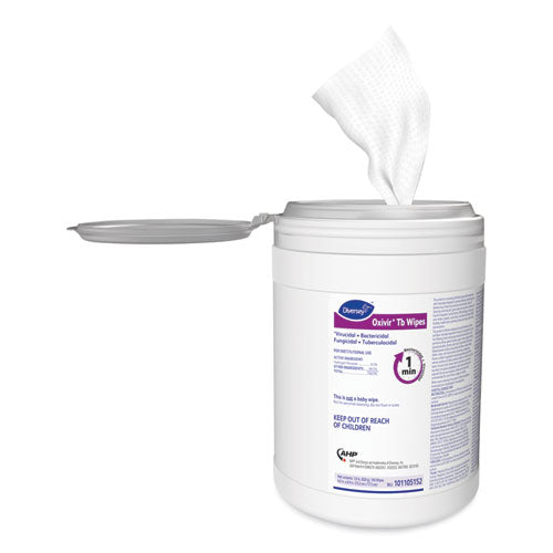 Image of Diversey 101105152 Oxivir TB Disinfectant Wipes, 6 x 6.9, Characteristic Scent, White, 160/Canister, 4 Canisters/Carton