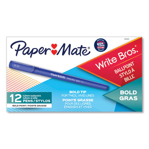 Image of Paper Mate® 2124513 Write Bros. Ballpoint Pen, Stick, Bold 1.2 Mm, Blue Ink, Blue Barrel, Dozen