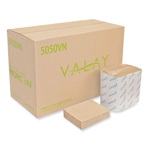 Image of Morcon Tissue 5050VN Valay Interfolded Napkins, 1-Ply, 6.3 X 8.85, Kraft, 6,000/carton