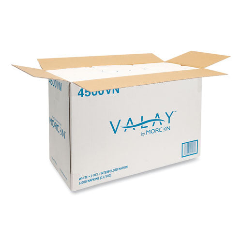 Image of Morcon Tissue 4500VN Valay Interfolded Napkins, 2-Ply, 6.5 X 8.25, White, 500/pack, 12 Packs/carton