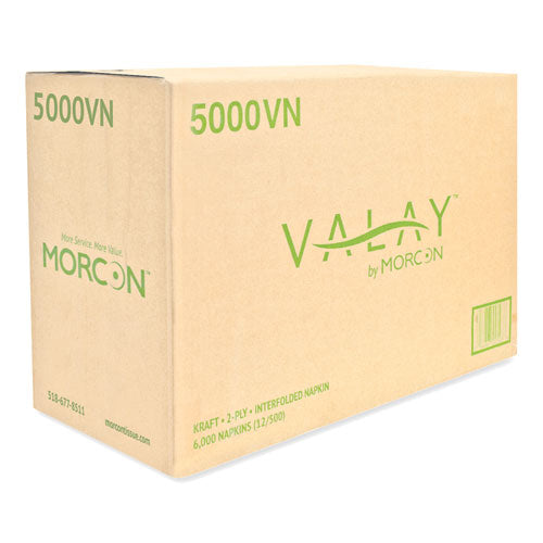 Image of Morcon Tissue 5000VN Valay Interfolded Napkins, 2-Ply, 6.5 X 8.25, Kraft, 6,000/carton