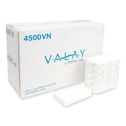 Image of Morcon Tissue 4500VN Valay Interfolded Napkins, 2-Ply, 6.5 X 8.25, White, 500/pack, 12 Packs/carton