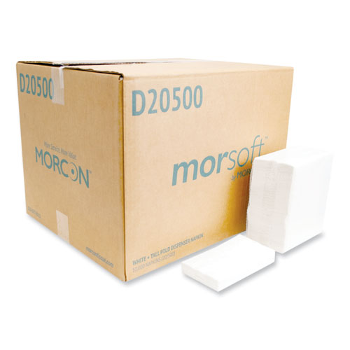Image of Morcon Tissue D20500 Morsoft Dispenser Napkins, 1-Ply, 6 x 13, White, 500/Pack, 20 Packs/Carton