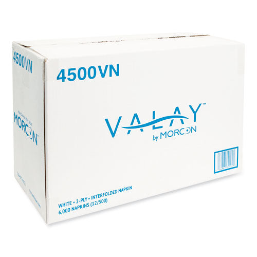 Image of Morcon Tissue 4500VN Valay Interfolded Napkins, 2-Ply, 6.5 X 8.25, White, 500/pack, 12 Packs/carton