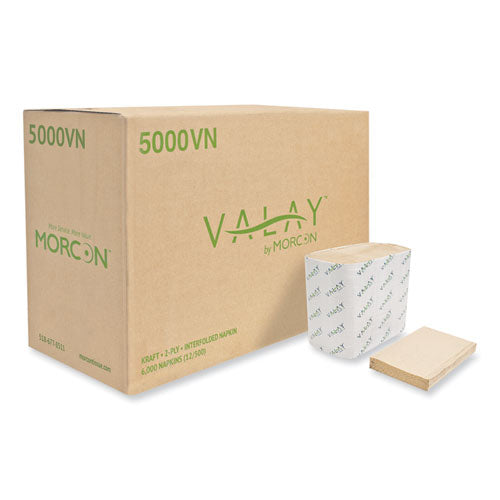 Image of Morcon Tissue 5000VN Valay Interfolded Napkins, 2-Ply, 6.5 X 8.25, Kraft, 6,000/carton