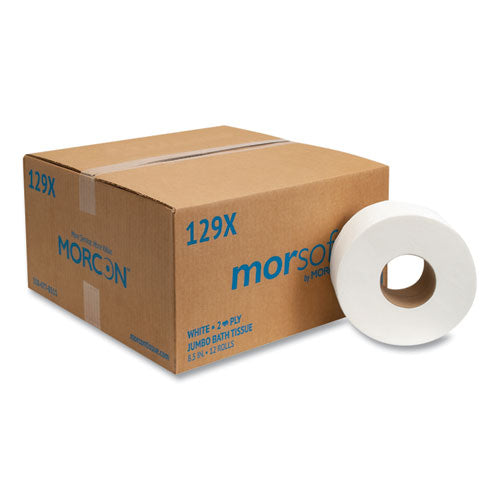 Image of Morcon Tissue 129X Jumbo Bath Tissue, Septic Safe, 2-Ply, 3.3" x 500 ft, White, 12 Rolls/Carton