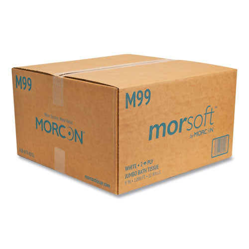 Image of Morcon Tissue M99 Jumbo Bath Tissue, Septic Safe, 2-Ply, 3.3" x 1,000 ft, White, 12 Rolls/Carton