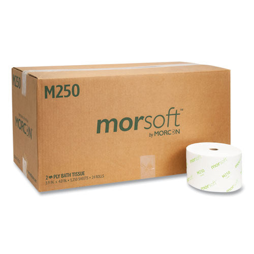 Image of Morcon Tissue M250 Small Core Bath Tissue, Septic Safe, 2-Ply, White, 1,250 Sheets/Roll, 24 Rolls/Carton