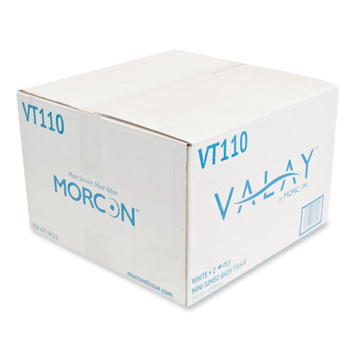 Image of Morcon Tissue VT110 Valay Mini Jumbo Bath Tissue, Septic Safe, 2-Ply, 3.25" x 750 ft, White, 12 Rolls/Carton