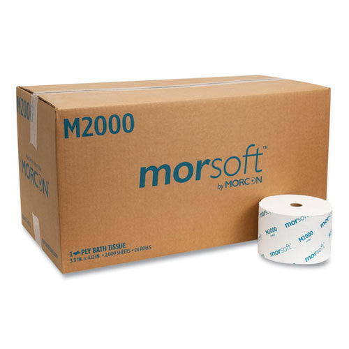 Image of Morcon Tissue M2000 Small Core Bath Tissue, Septic Safe, 1-Ply, White, 2,000 Sheets/Roll, 24 Rolls/Carton