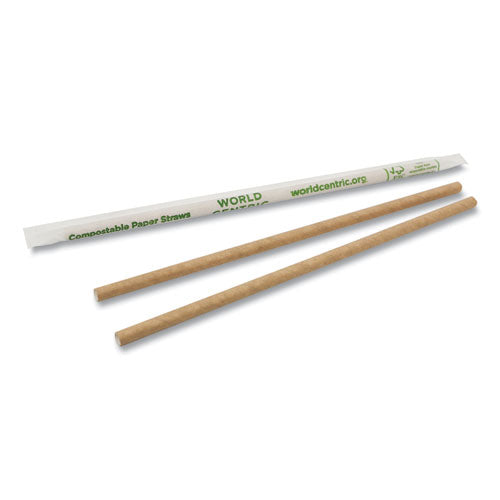 Image of World Centric® Sustainable Kraft Paper Straws, Wrapped, 8", Natural, 6,000/carton