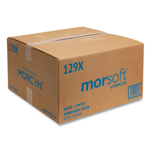 Image of Morcon Tissue 129X Jumbo Bath Tissue, Septic Safe, 2-Ply, 3.3" x 500 ft, White, 12 Rolls/Carton