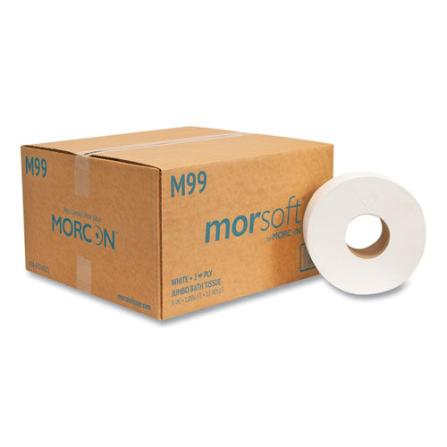 Image of Morcon Tissue M99 Jumbo Bath Tissue, Septic Safe, 2-Ply, 3.3" x 1,000 ft, White, 12 Rolls/Carton