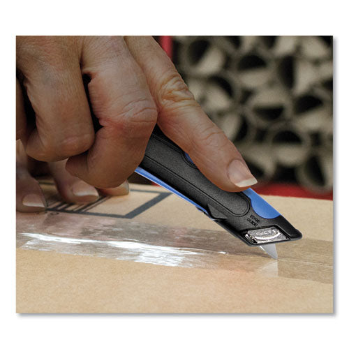 Image of COSCO 091508 Easycut Cutter Knife w/Self-Retracting Safety-Tipped Blade, 6" Plastic Handle, Black/Blue