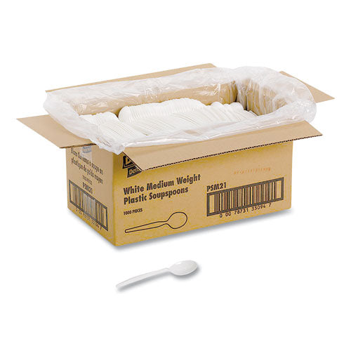 Image of Dixie® PSM21 Plastic Cutlery, Mediumweight Soup Spoon, White, 1,000/Carton