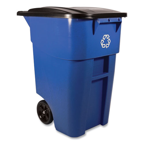 Image of Rubbermaid® Commercial FG9W2773BLUE Square Brute Recycling Rollout Container, 50 gal, Plastic, Blue