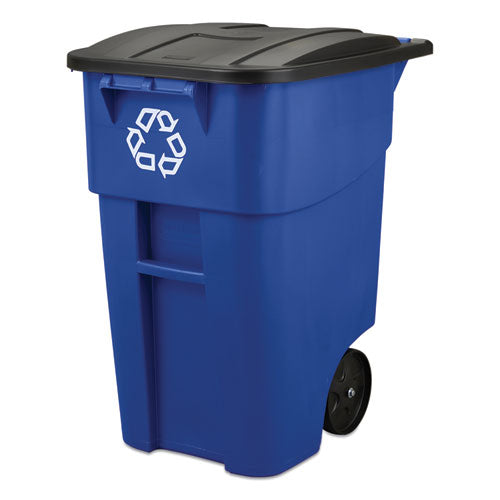 Image of Rubbermaid® Commercial FG9W2773BLUE Square Brute Recycling Rollout Container, 50 gal, Plastic, Blue