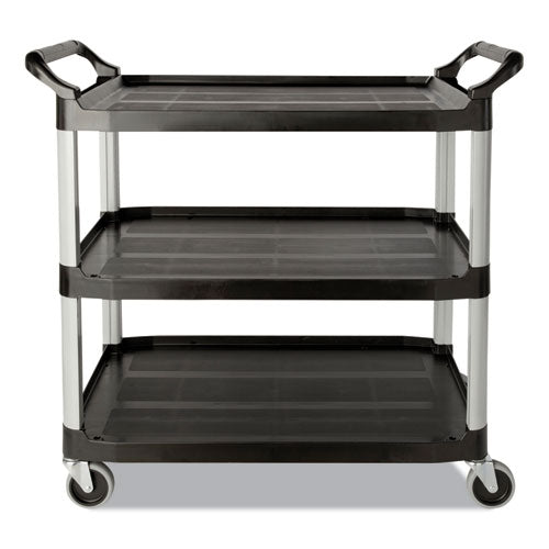 Image of Rubbermaid® Commercial FG342488BLA Three-Shelf Service Cart, Plastic, 3 Shelves, 200 lb Capacity, 18.63" x 33.63" x 37.75", Black