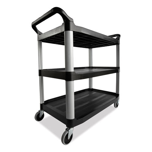 Image of Rubbermaid® Commercial FG342488BLA Three-Shelf Service Cart, Plastic, 3 Shelves, 200 lb Capacity, 18.63" x 33.63" x 37.75", Black