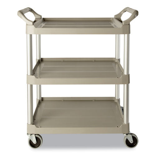 Image of Rubbermaid® Commercial FG342488OWHT Three-Shelf Service Cart, Plastic, 3 Shelves, 200 lb Capacity, 18.63" x 33.63" x 37.75", Off-White