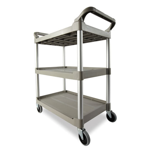 Image of Rubbermaid® Commercial FG342488OWHT Three-Shelf Service Cart, Plastic, 3 Shelves, 200 lb Capacity, 18.63" x 33.63" x 37.75", Off-White