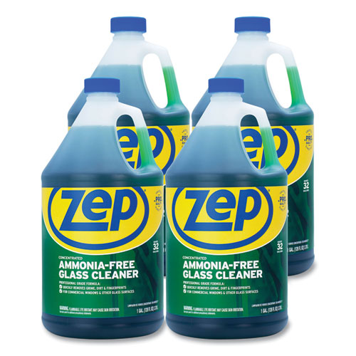 Image of Zep Commercial® ZU1052128 Ammonia-Free Glass Cleaner, Pleasant Scent, 1 Gal Bottle, 4/carton