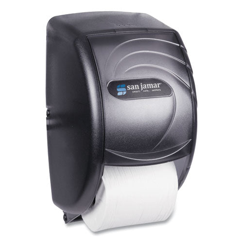 Image of San Jamar® R3590TBK Duett Standard Bath Tissue Dispenser, Oceans, 7.5 x 7 x 12.75, Transparent Black Pearl