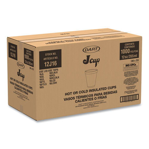 Image of Dart® 12J16 Foam Drink Cups, 12 oz, Squat, White, 1,000/Carton