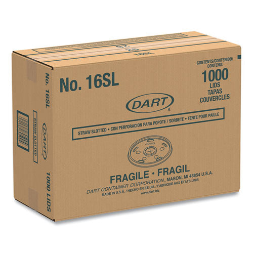 Image of Dart® 16SL Plastic Lids, Straw-Slot Lid, Fits 12 oz to 24 oz Hot/Cold Foam Cups, Translucent, 100/Pack, 10 Packs/Carton