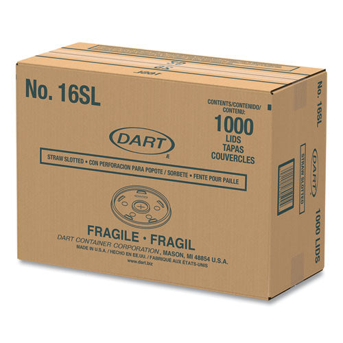 Image of Dart® 16SL Plastic Lids, Straw-Slot Lid, Fits 12 oz to 24 oz Hot/Cold Foam Cups, Translucent, 100/Pack, 10 Packs/Carton