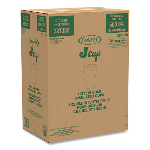 Image of Dart® 32TJ32 Foam Drink Cups, 32 oz., White, 25/Bag, 20 Bags/Carton
