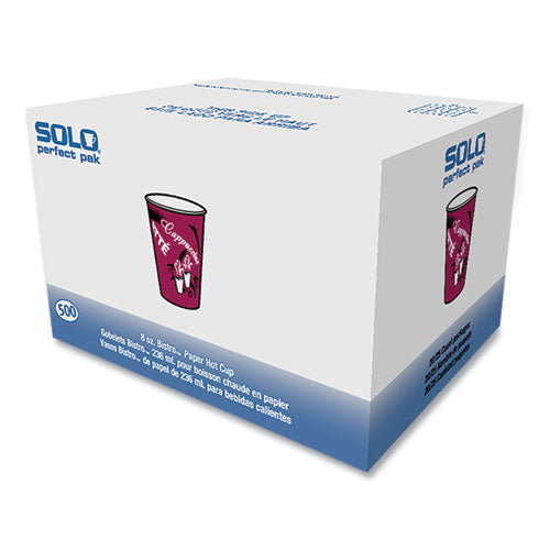 Image of SOLO® OF8BI-0041 Paper Hot Drink Cups in Bistro Design, 8 oz, Maroon, 500/Carton