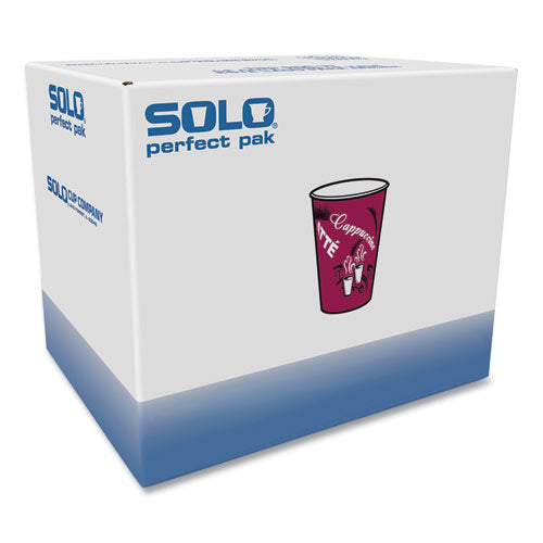 Image of SOLO® OF8BI-0041 Paper Hot Drink Cups in Bistro Design, 8 oz, Maroon, 500/Carton