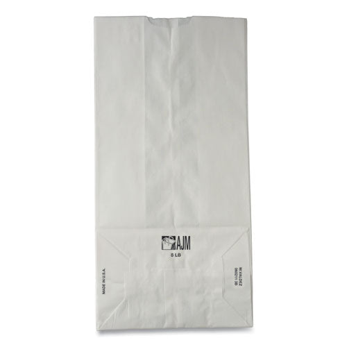 Image of Ross & Wallace Paper Products 120308500PK/BL Grocery Paper Bags, 8# Size, 35# Basis Weight, 6" x 3.88" x 12.5", White, 500/Bundle