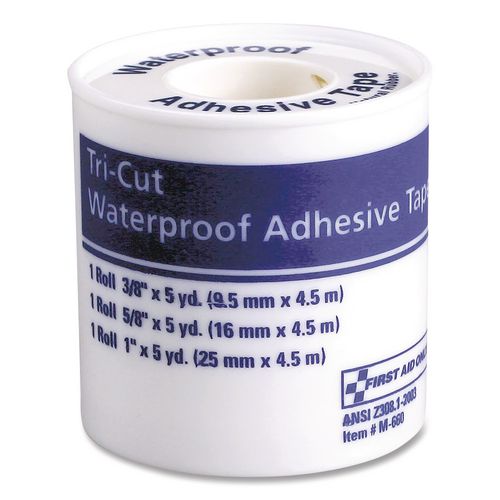 Image of First Aid Only 730013 Tri-Cut Waterproof-Adhesive Medical Tape with Dispenser, Tri-Cut Width (0.38", 0.63", 1"), 5 yds Long