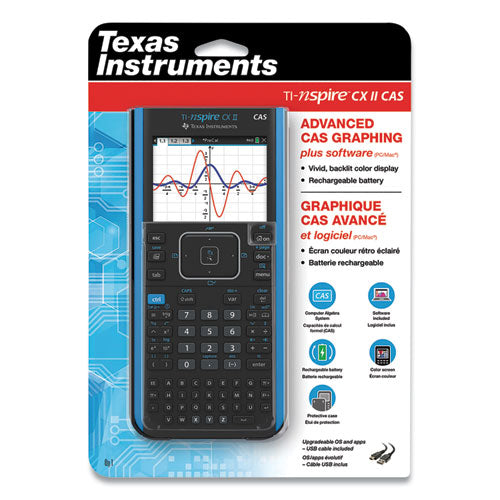 Image of Texas Instruments NSCXCASII/TBL TI-Nspire CX II CAS Graphing Calculator, 10-Digit LCD
