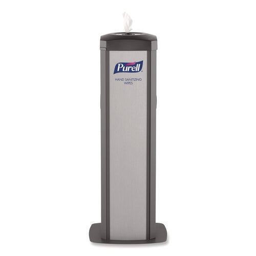 Image of PURELL® 9114-01-SLVHSW Ds360 High Capacity Hand Sanitizing Wipes Station, 17 X 17.25 X 44.25, Black/silver