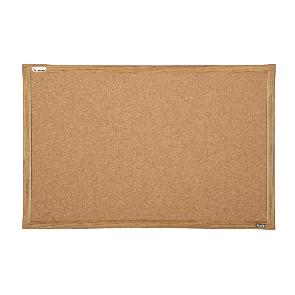 Image of Quartet® SKILCRAFT® Natural Cork Bulletin Board, Oak Frame, 36" x 24"