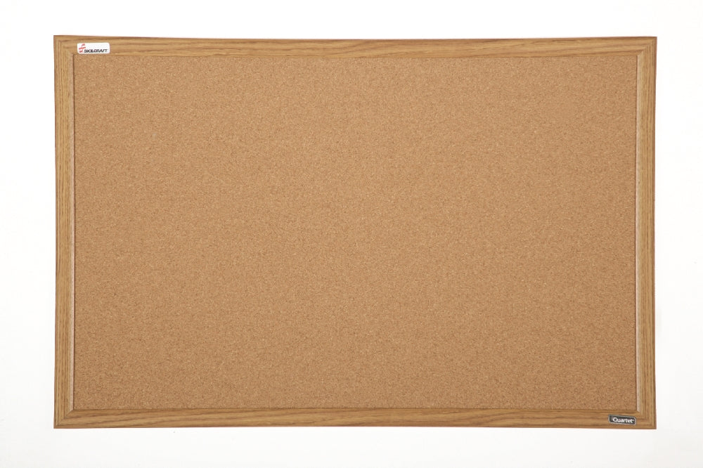 Image of Quartet® SKILCRAFT® Natural Cork Bulletin Board, Oak Frame, 24" x 18"