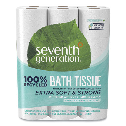 Image of Seventh Generation® SEV 13738CT 100% Recycled Bathroom Tissue, Septic Safe, 2-Ply, White, 240 Sheets/Roll, 24 Rolls/Pack, 2 Packs/Carton