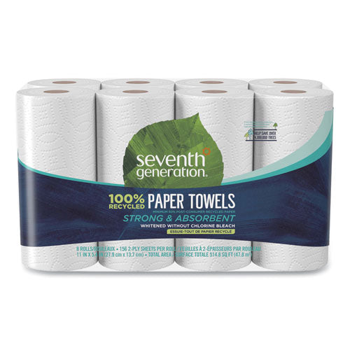 Image of Seventh Generation® SEV 13739 100% Recycled Paper Kitchen Towel Rolls, 2-Ply, 11 x 5.4, 156 Sheets/Roll, 8 Rolls/Pack