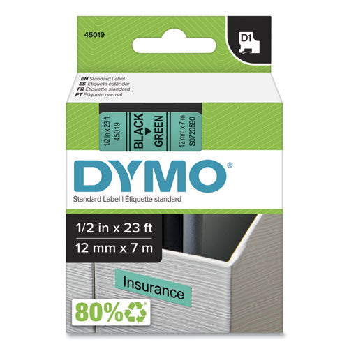 Image of DYMO® 45019/S0720590 D1 High-Performance Polyester Removable Label Tape, 0.5" X 23 Ft, Black On Green