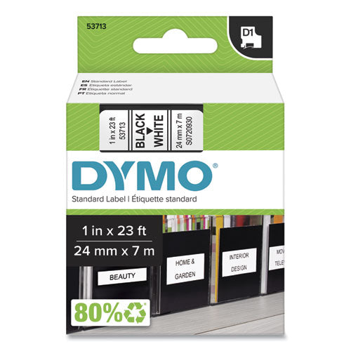 Image of DYMOÂ® D1 High-Performance Polyester Removable Label Tape, 1" X 23 Ft, Black On White