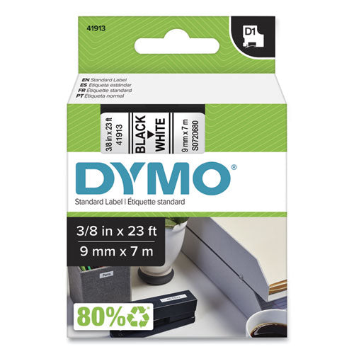 Image of DYMO® 41913 D1 High-Performance Polyester Removable Label Tape, 0.37" X 23 Ft, Black On White