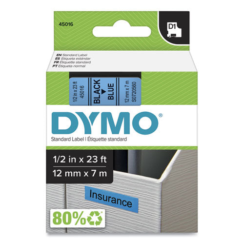 Image of DYMO® 45016/S0720560 D1 High-Performance Polyester Removable Label Tape, 0.5" X 23 Ft, Black On Blue
