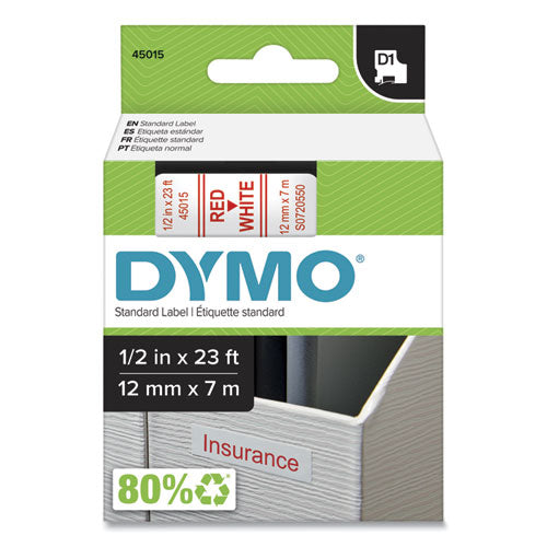 Image of DYMO® 45015/S0720550 D1 High-Performance Polyester Removable Label Tape, 0.5" X 23 Ft, Red On White