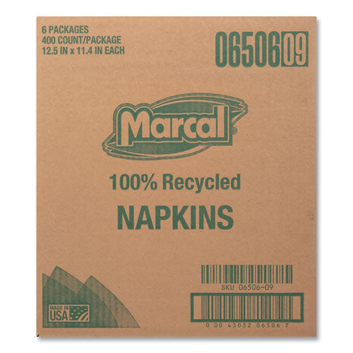 Image of Marcal® 6506 100% Recycled Luncheon Napkins, 1 Ply, 11.4 x 12.5, White, 400/Pack, 6 Packs/Carton