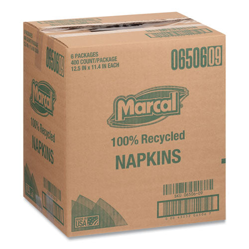 Image of Marcal® 6506 100% Recycled Luncheon Napkins, 1 Ply, 11.4 x 12.5, White, 400/Pack, 6 Packs/Carton